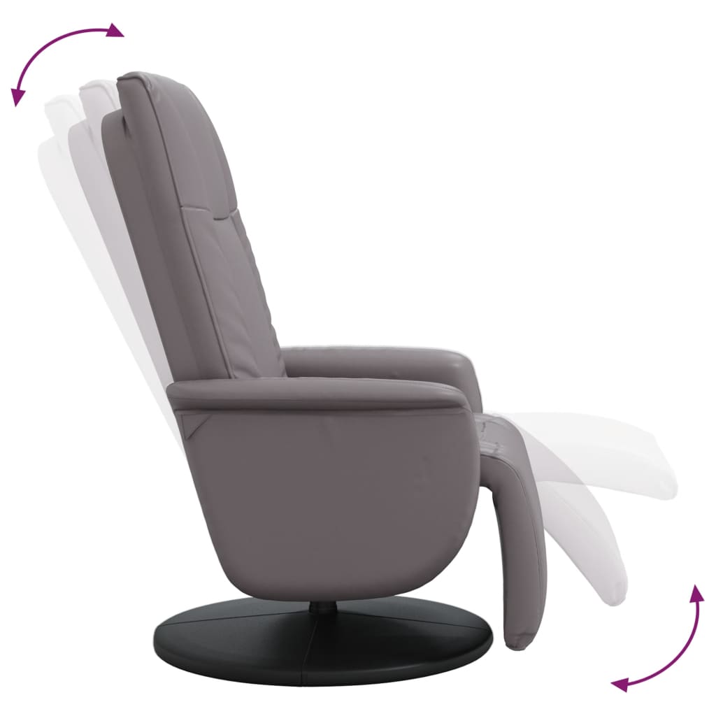 Atgāžams krēsls ar kāju balstu, pelēkā krāsā, mākslīgā āda