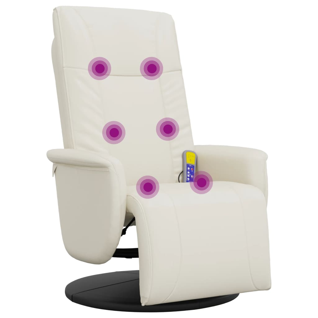 Reclining Massage Chair with Footrest, Cream, Artificial Leather