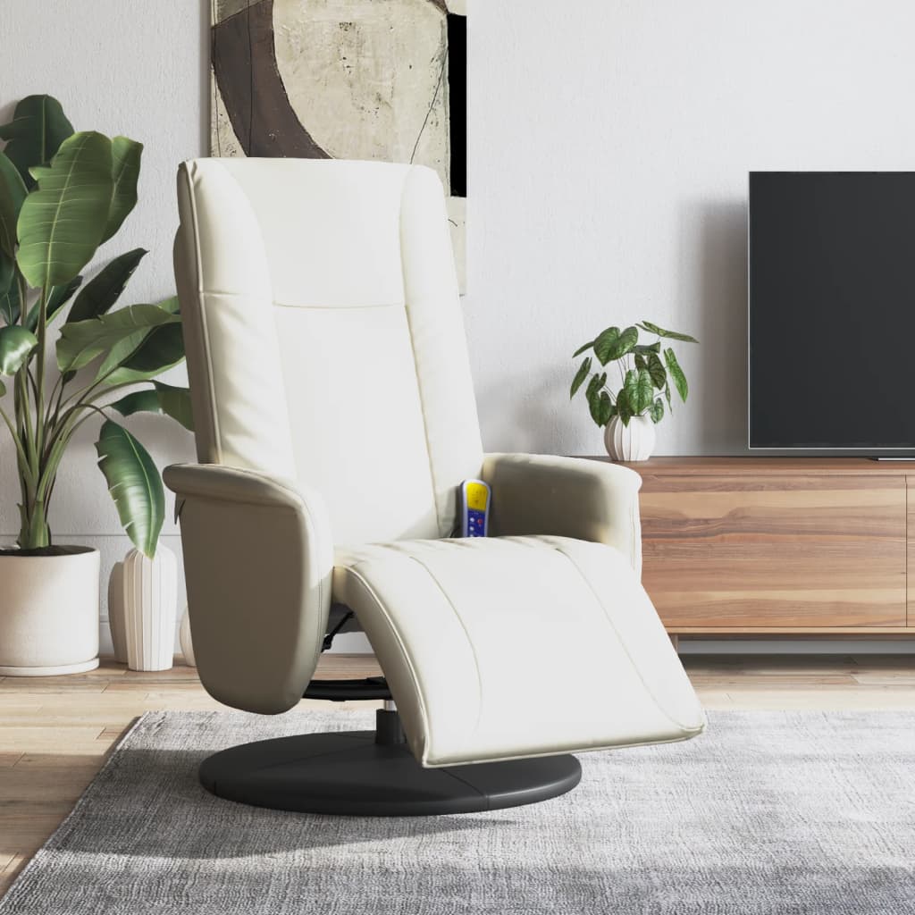 Reclining Massage Chair with Footrest, Cream, Artificial Leather