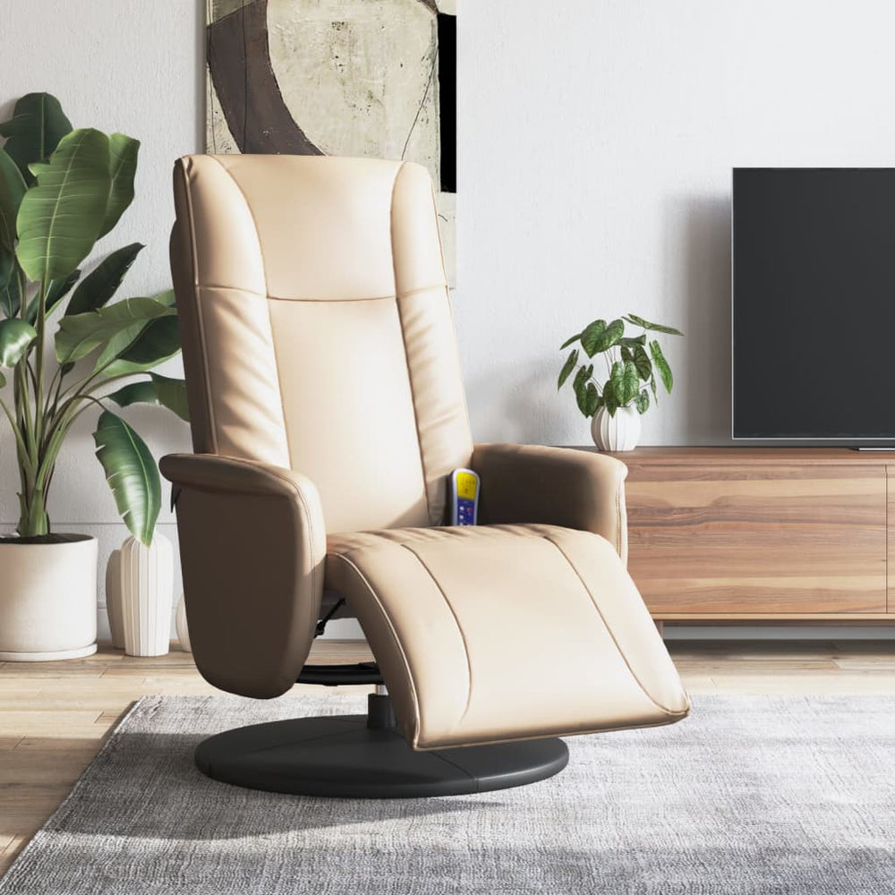 Reclining massage chair with footrest, cappuccino, artificial leather