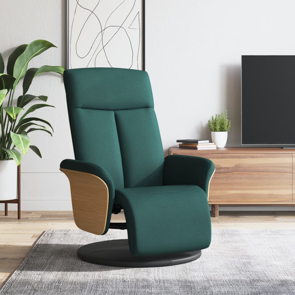 Recliner with footrest, dark green, fabric