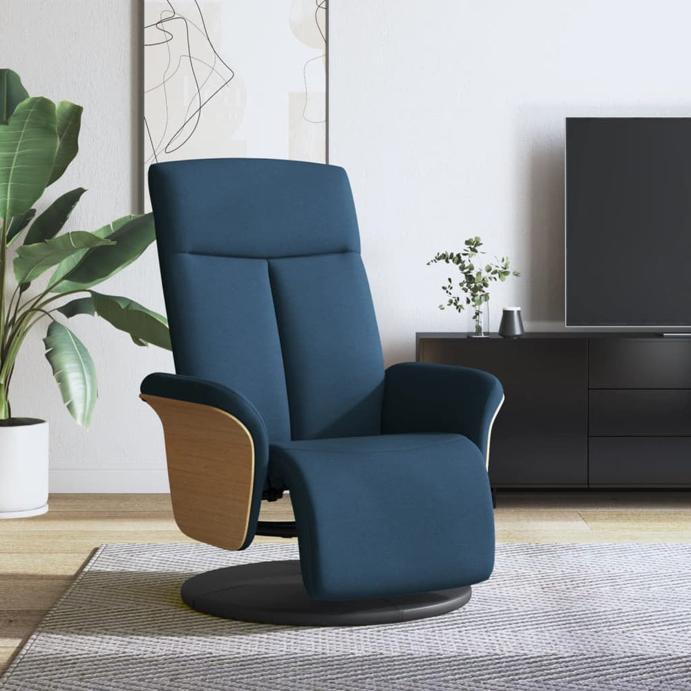 Recliner with footrest, blue, fabric