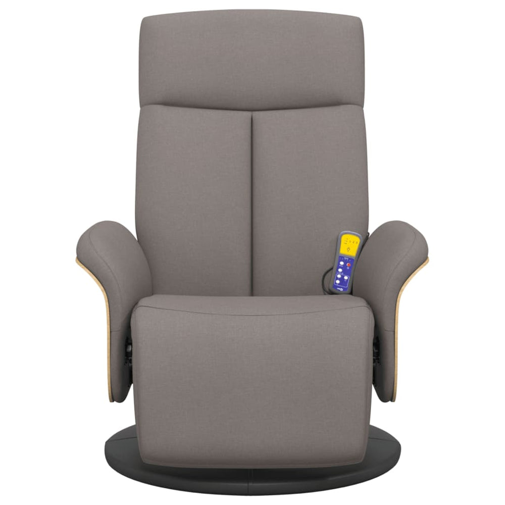 Recliner massage chair with footrest, taupe, fabric