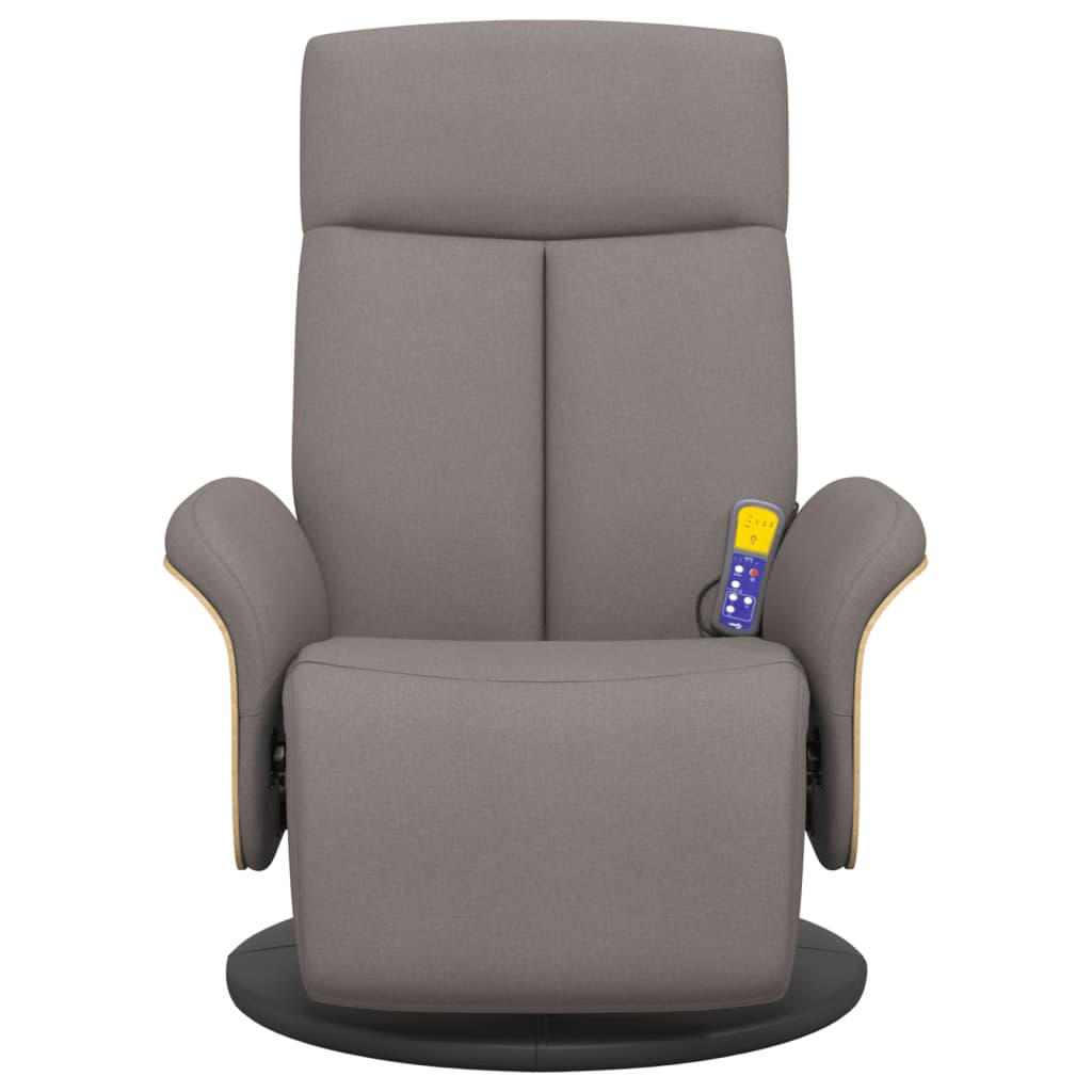 Recliner massage chair with footrest, taupe, fabric