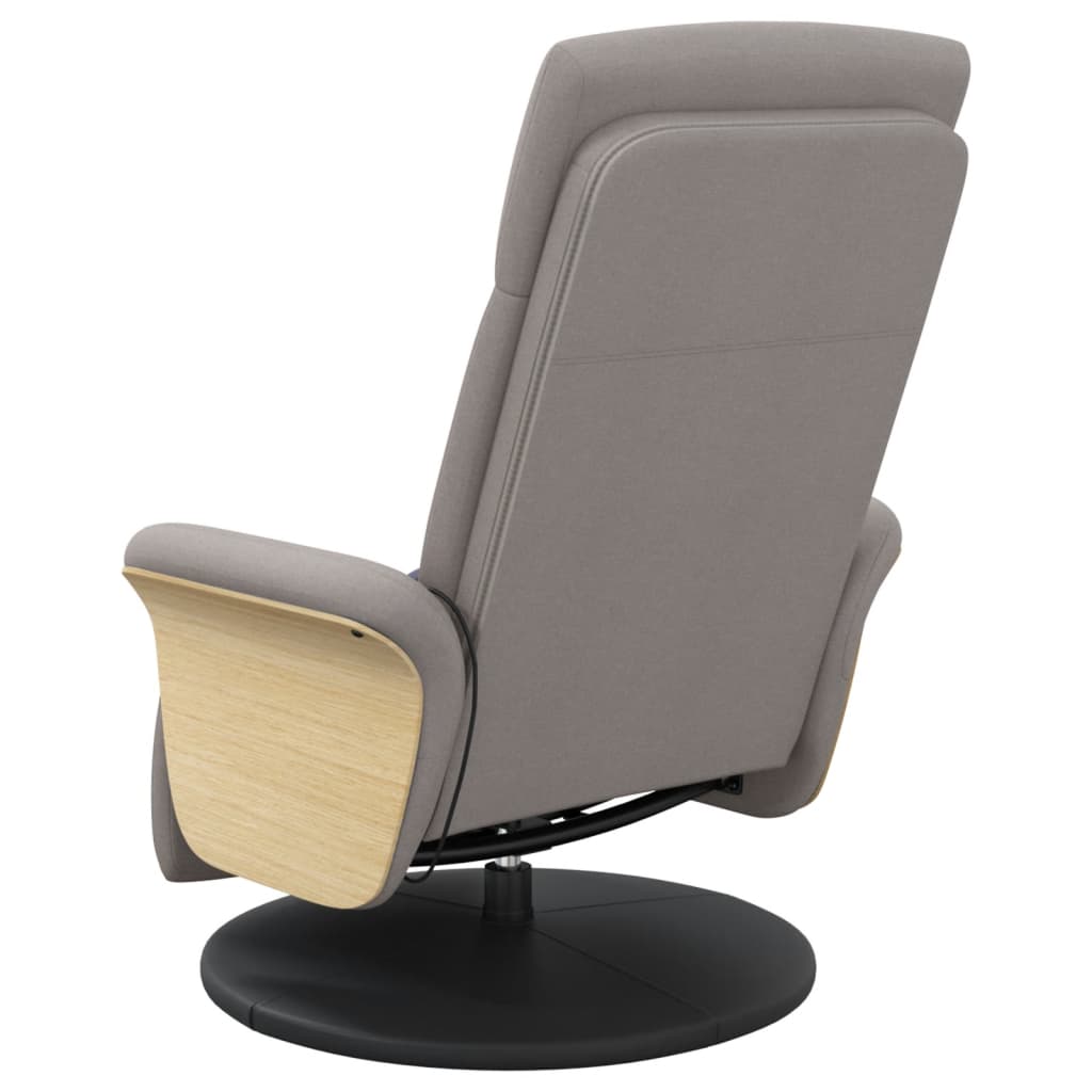 Recliner massage chair with footrest, taupe, fabric