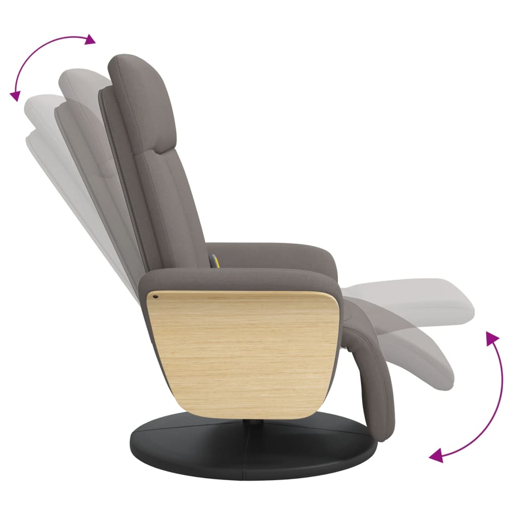 Recliner massage chair with footrest, taupe, fabric