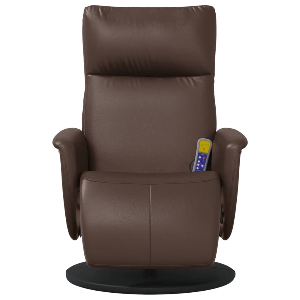 Reclining massage armchair with footrest, brown, artificial leather