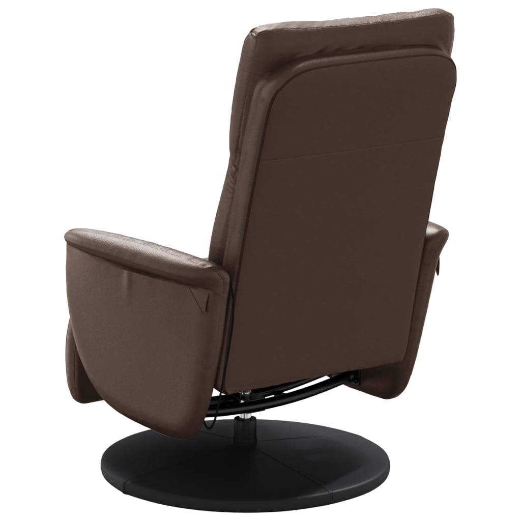 Reclining massage armchair with footrest, brown, artificial leather