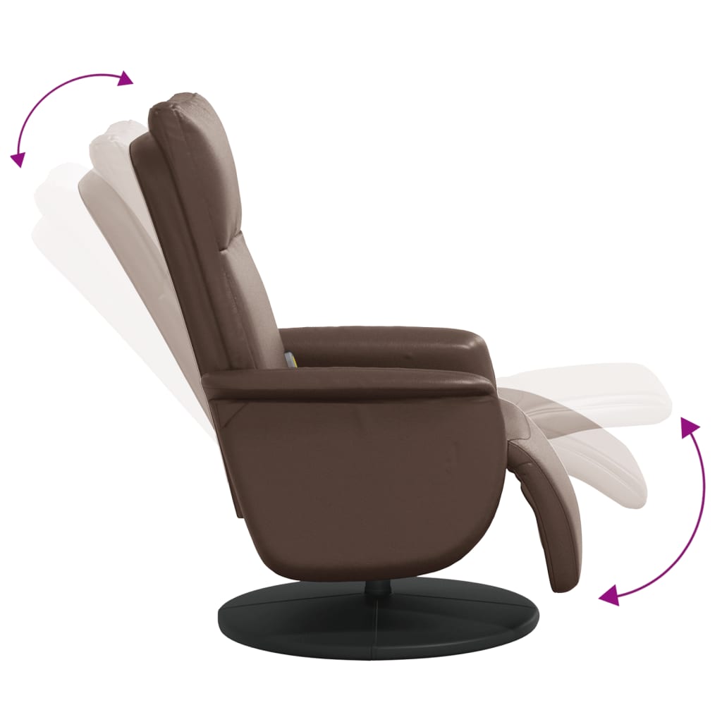 Reclining massage armchair with footrest, brown, artificial leather