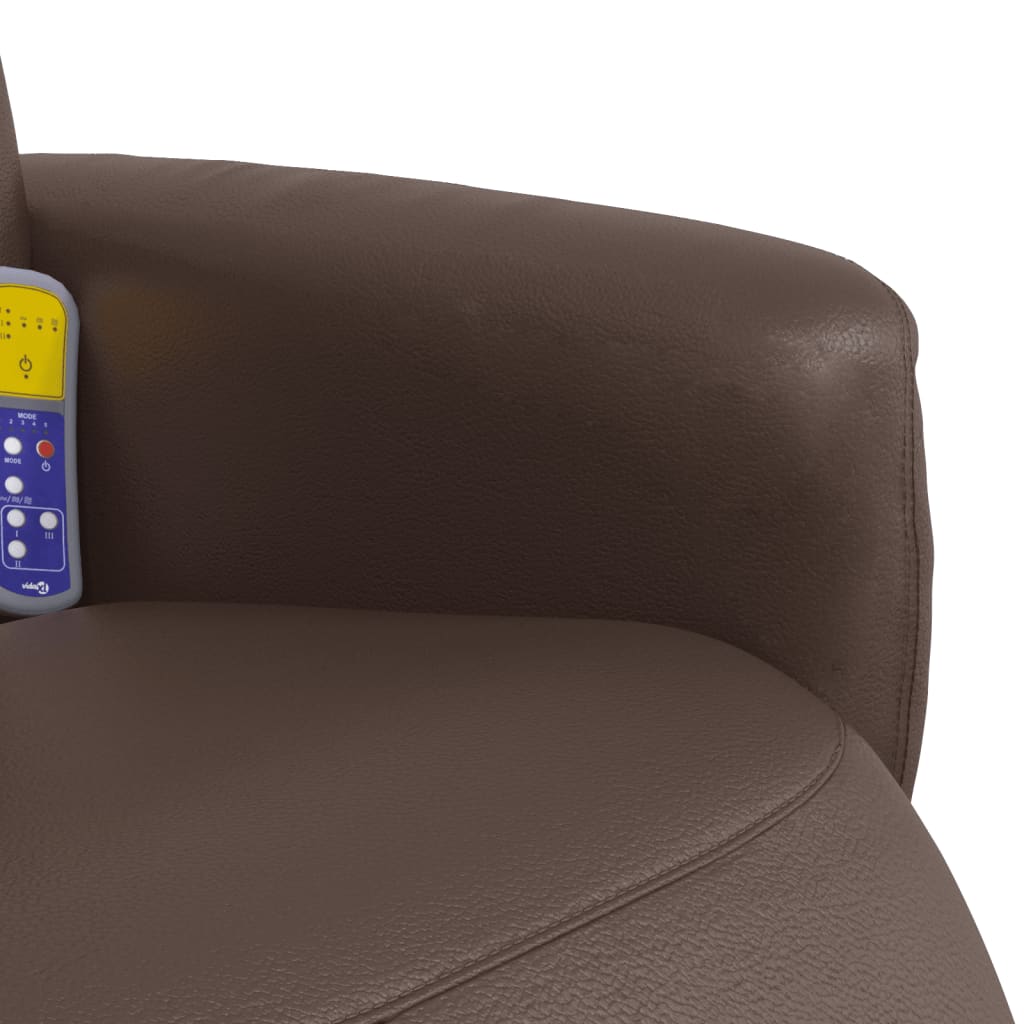 Reclining massage armchair with footrest, brown, artificial leather
