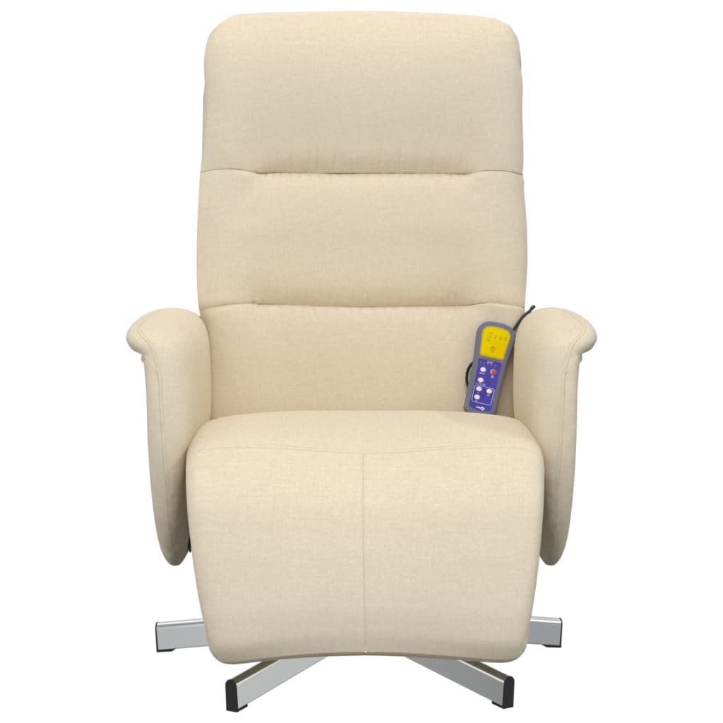 Reclining massage armchair with footrest, cream-coloured, fabric