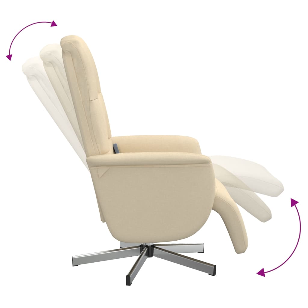 Reclining massage armchair with footrest, cream-coloured, fabric
