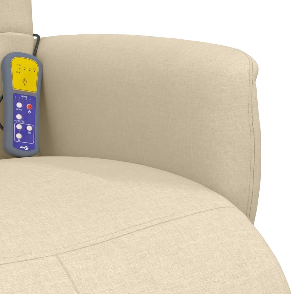 Reclining massage armchair with footrest, cream-coloured, fabric