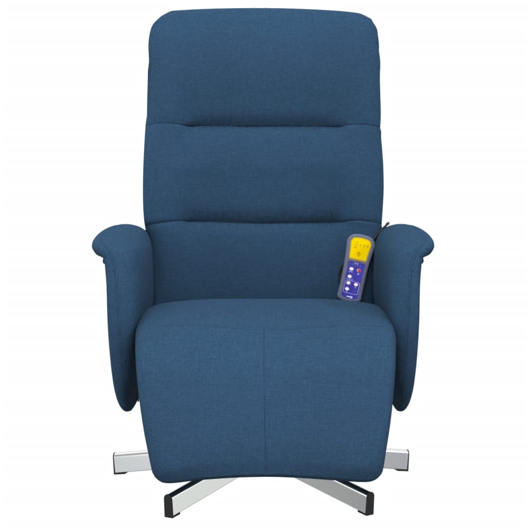 Reclining massage chair with footrest, blue, fabric