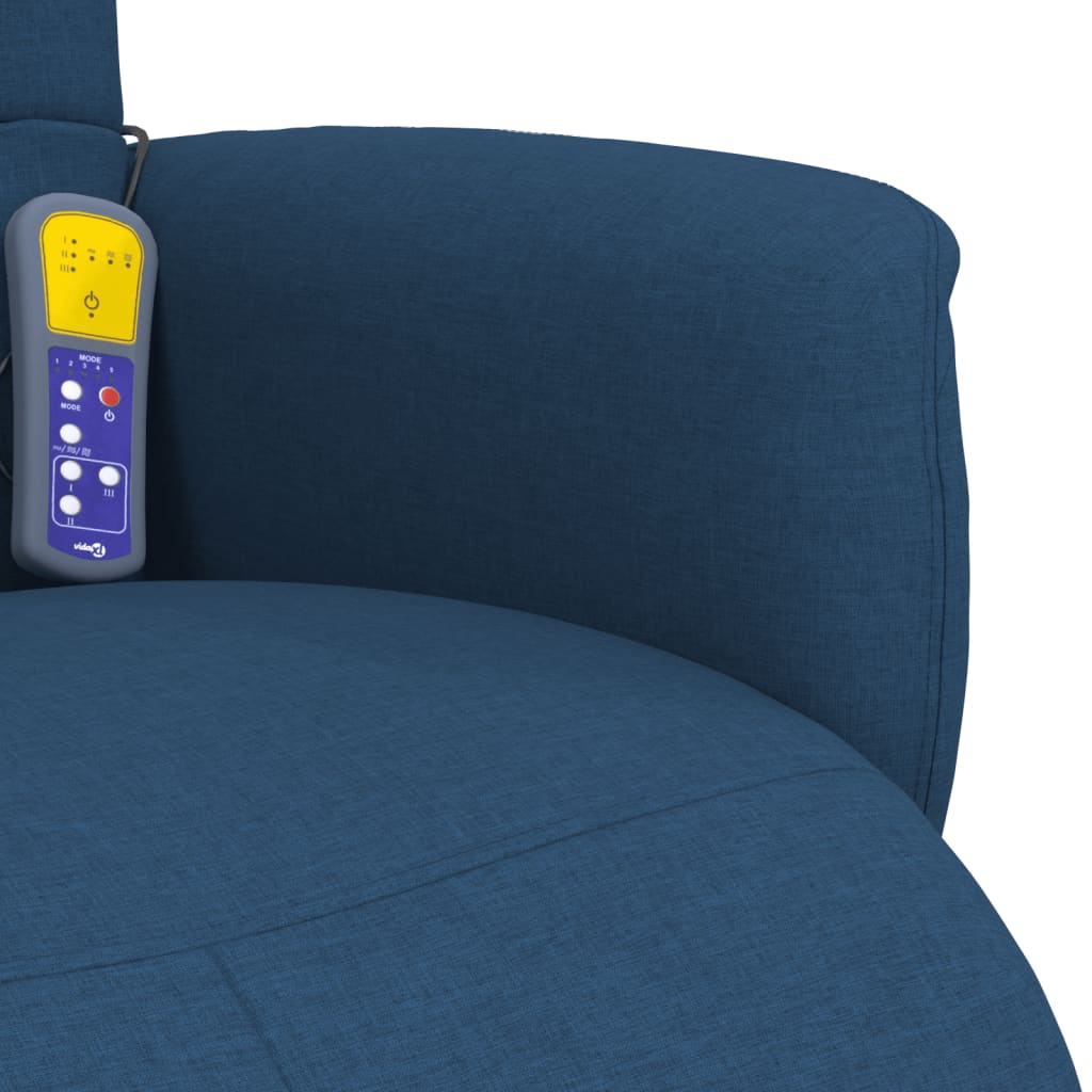 Reclining massage chair with footrest, blue, fabric