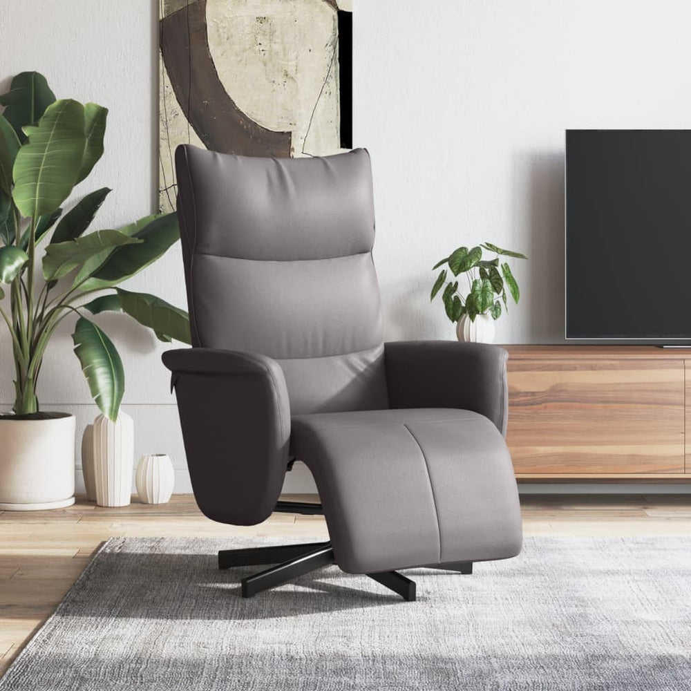 Recliner with footrest, grey, artificial leather