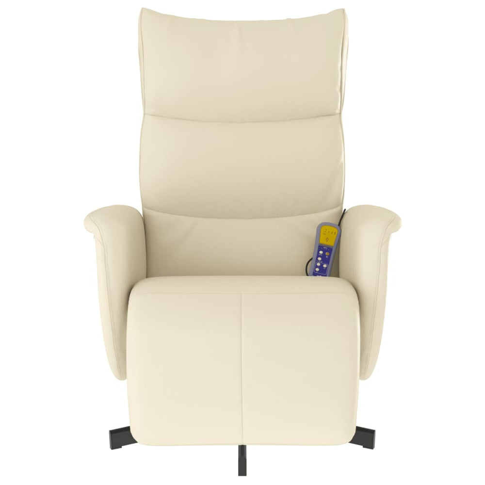 Reclining Massage Chair with Footrest, Cream, Artificial Leather