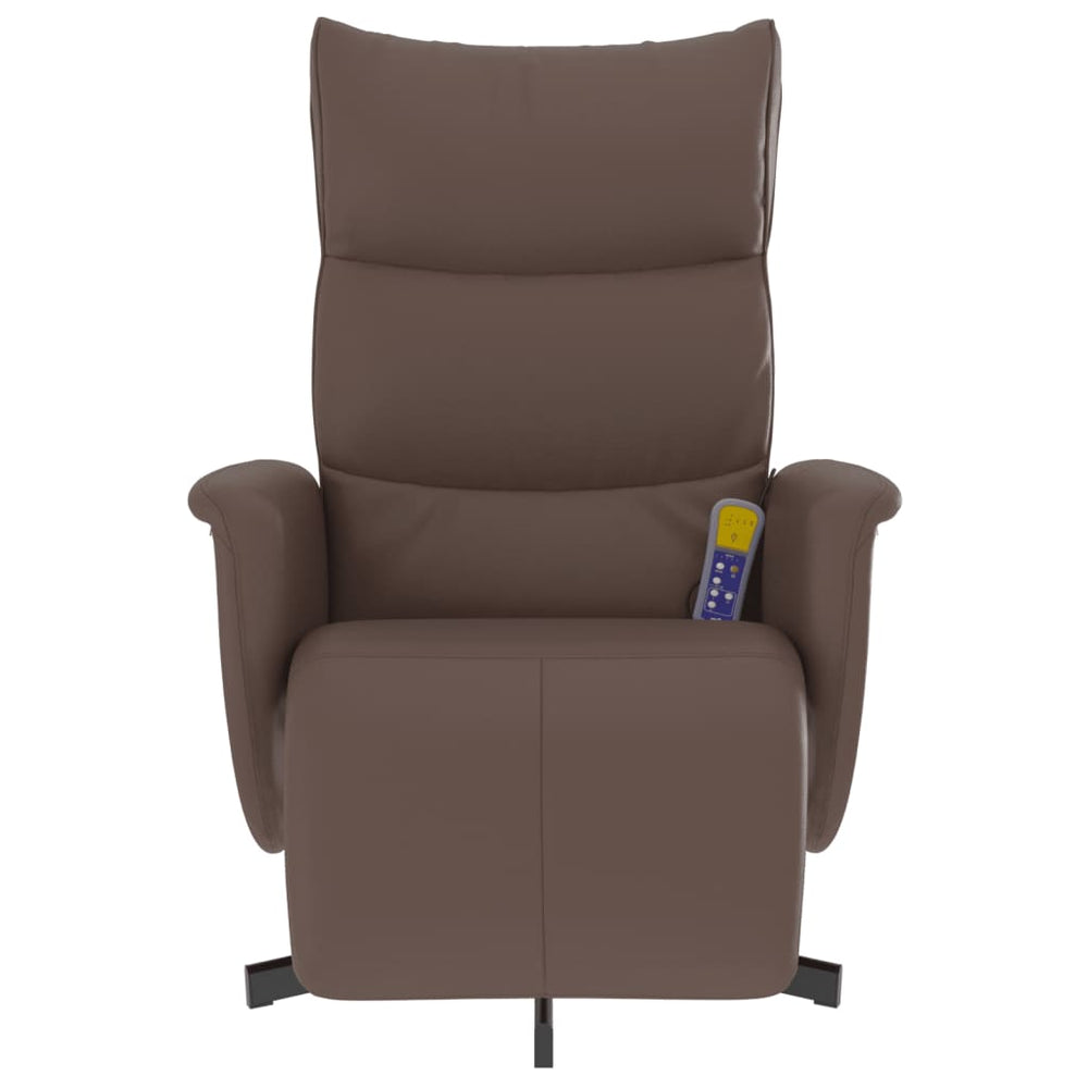 Reclining massage armchair with footrest, brown, artificial leather