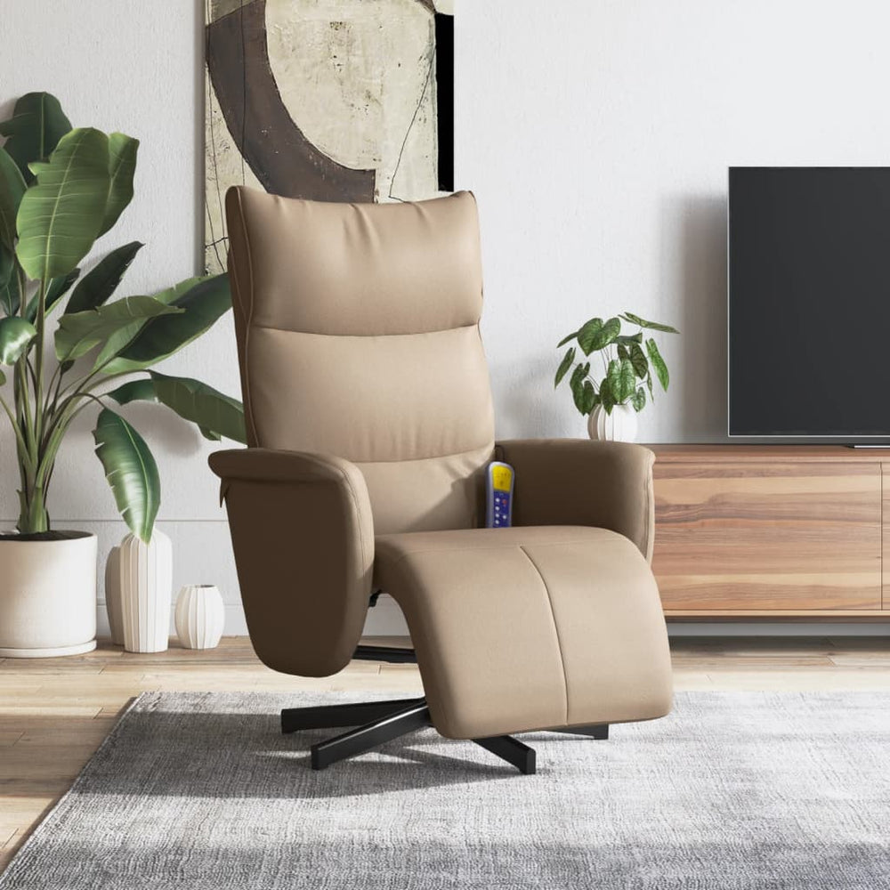 Reclining massage chair with footrest, cappuccino, artificial leather