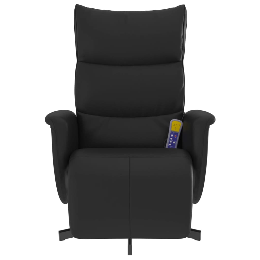 Reclining massage chair with footrest, black, artificial leather