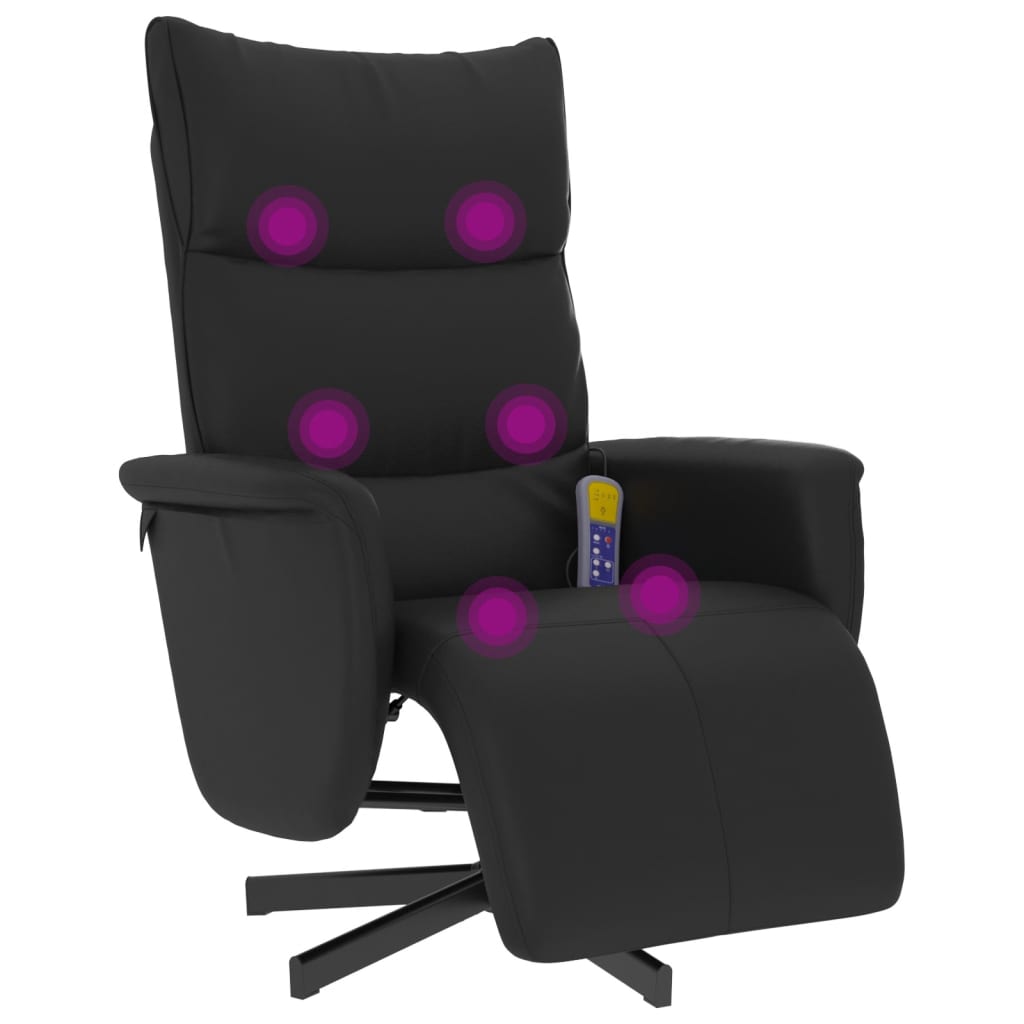Reclining massage chair with footrest, black, artificial leather