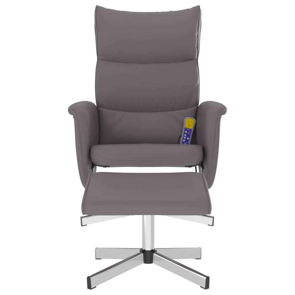 Reclining massage armchair with footrest, grey, artificial leather