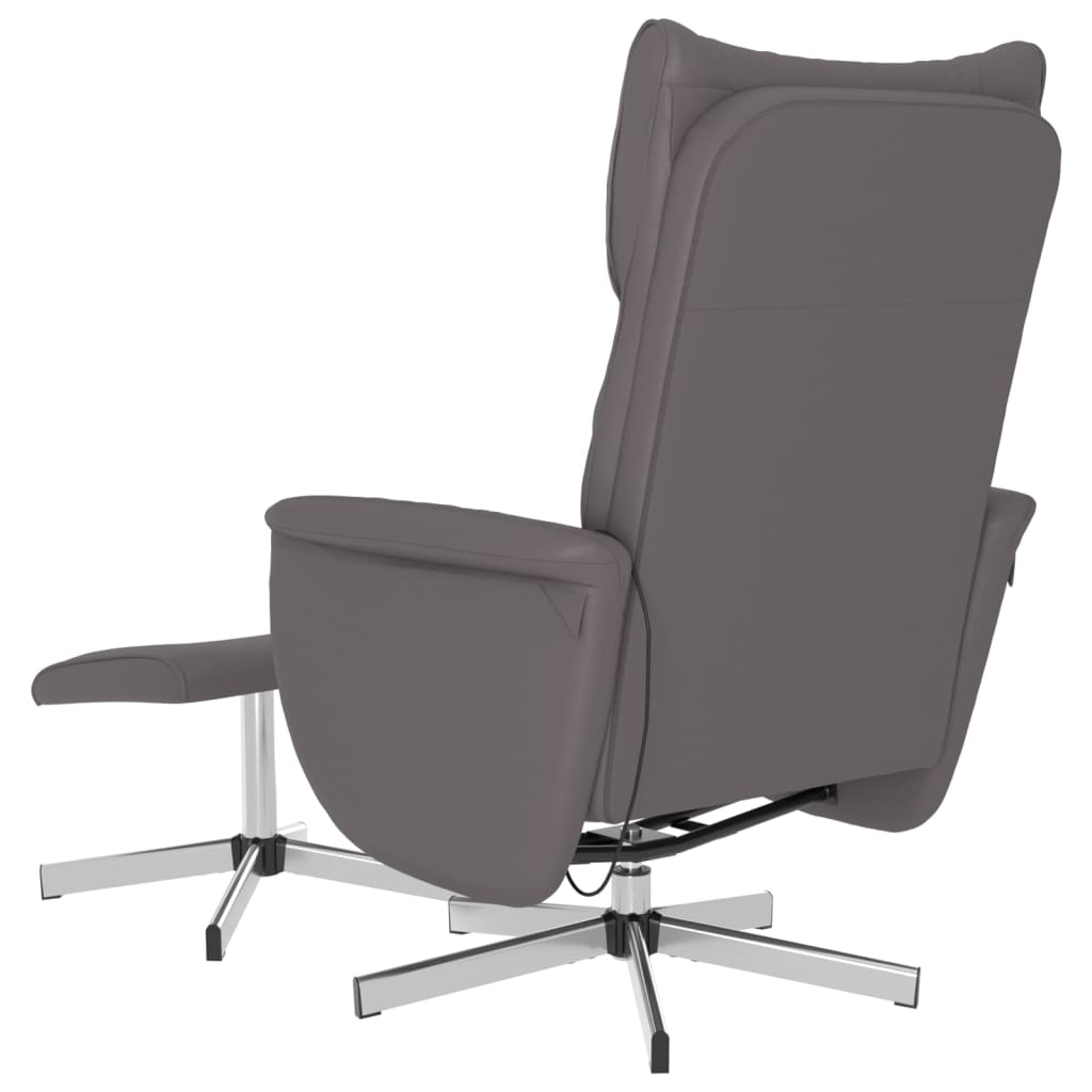 Reclining massage armchair with footrest, grey, artificial leather