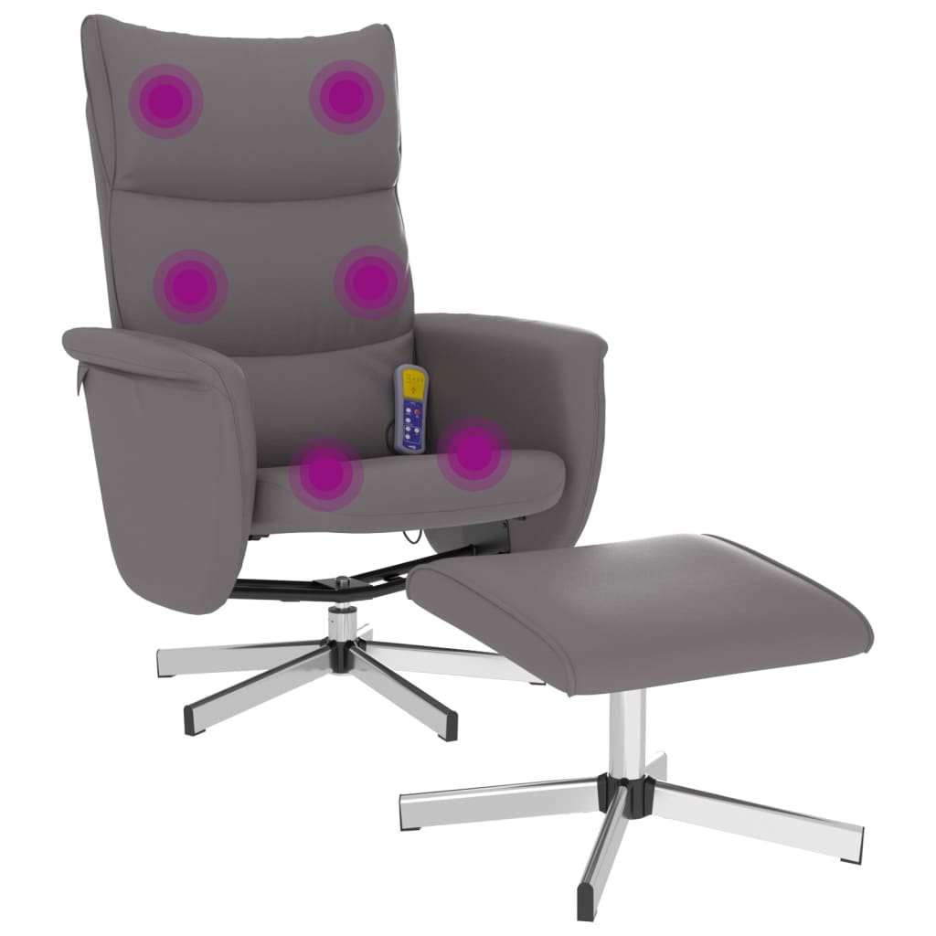 Reclining massage armchair with footrest, grey, artificial leather