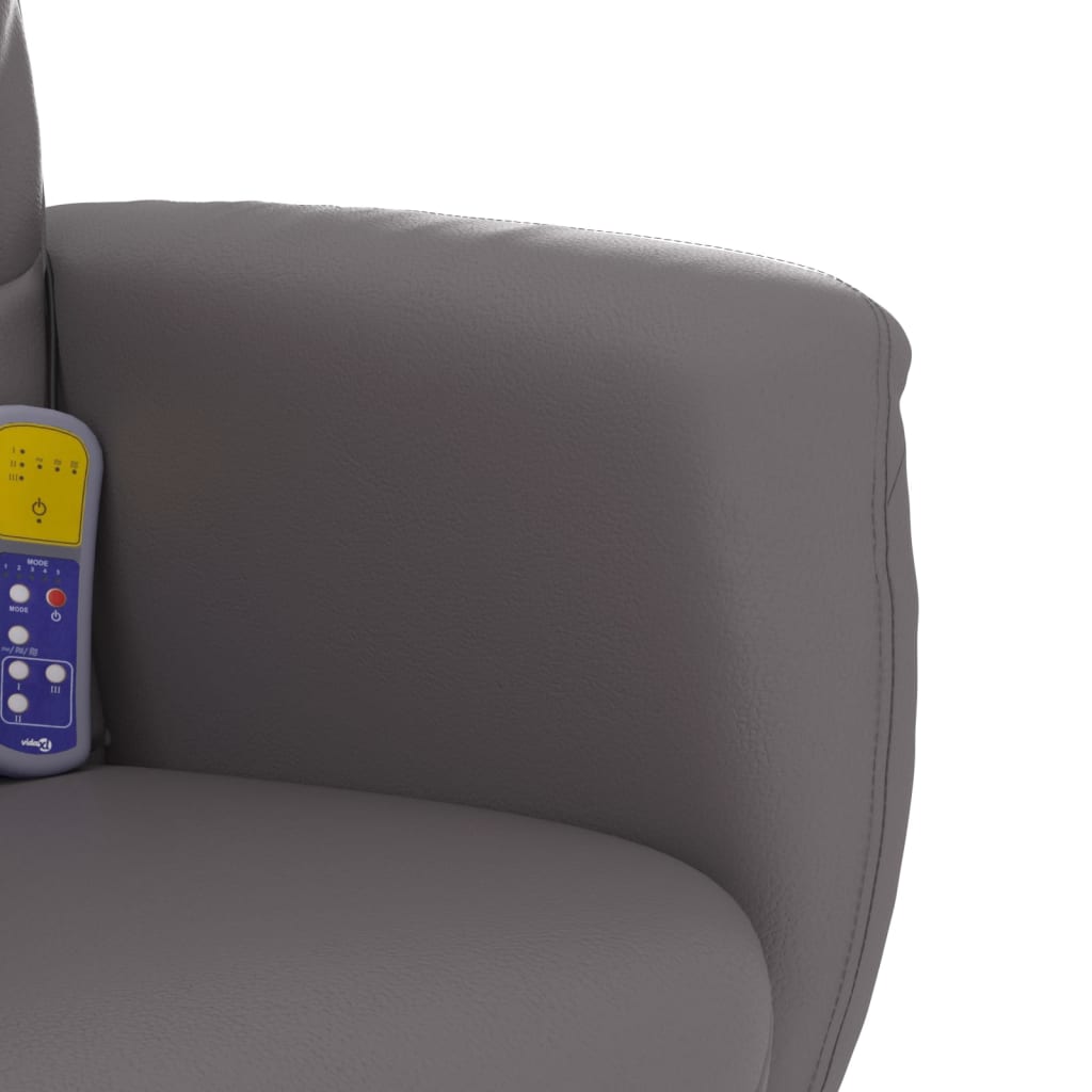 Reclining massage armchair with footrest, grey, artificial leather