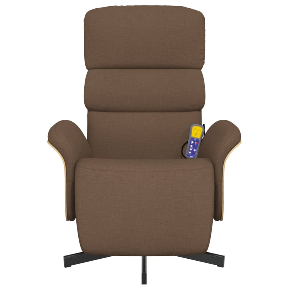 Reclining massage chair with footrest, brown, fabric