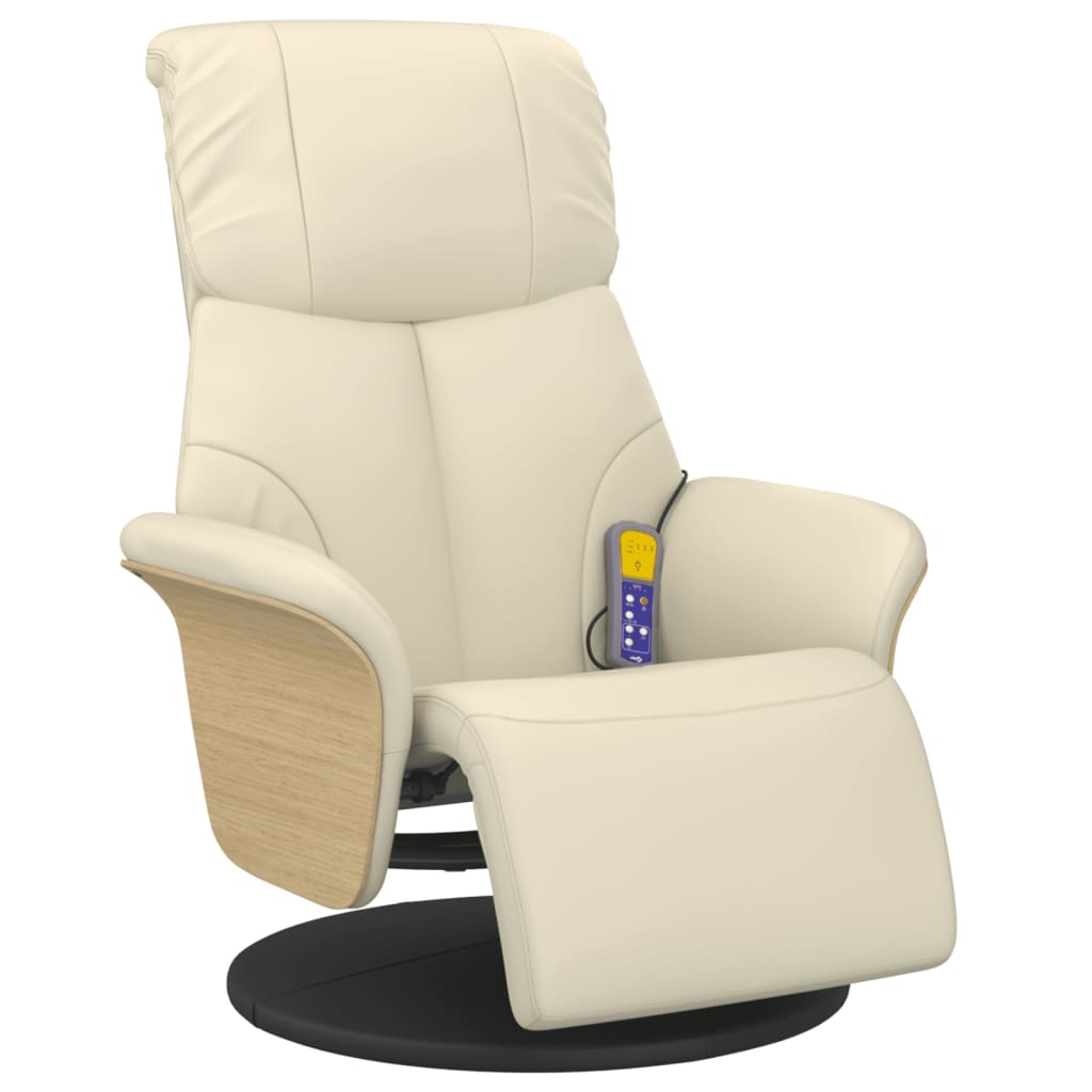 Reclining Massage Chair with Footrest, Cream, Artificial Leather