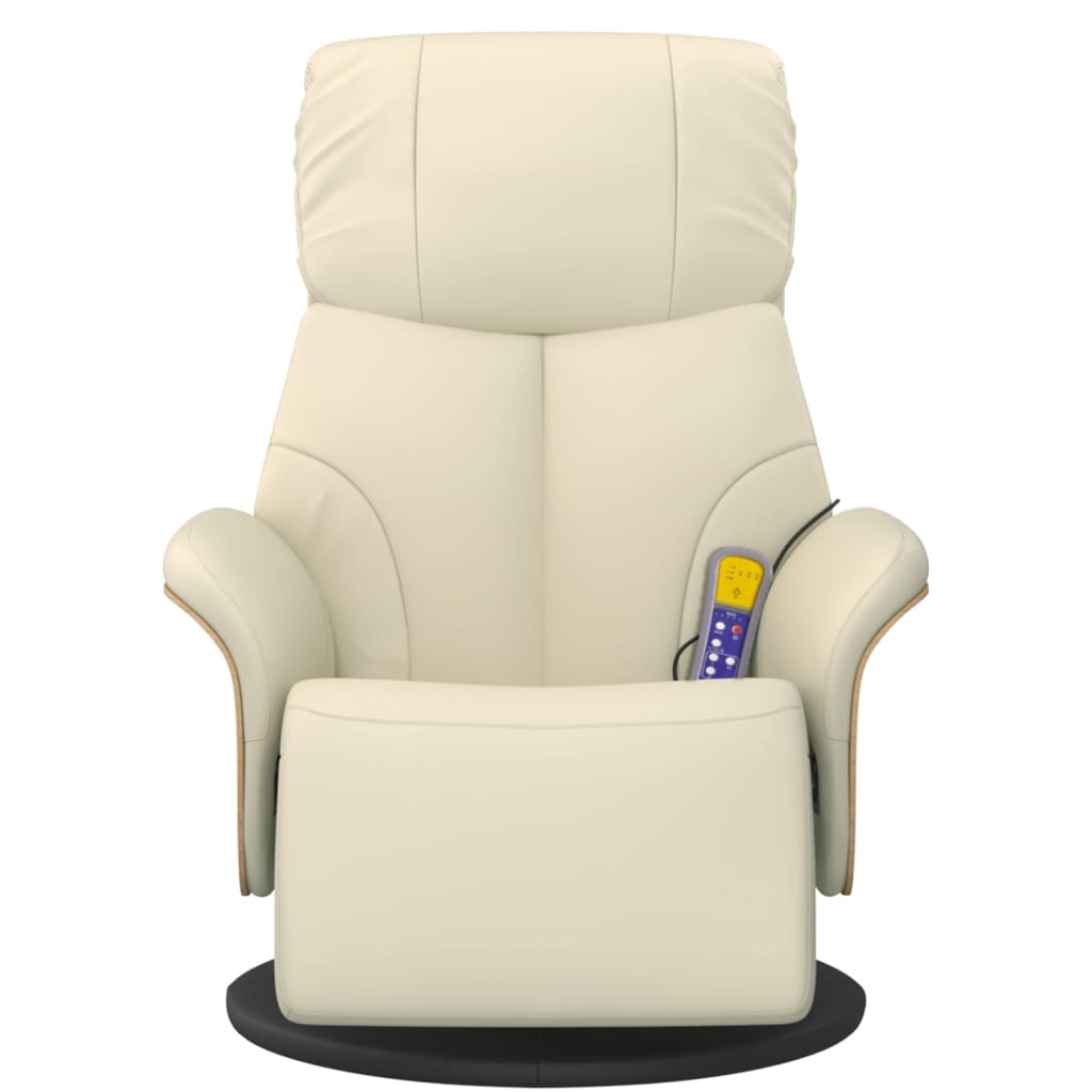 Reclining Massage Chair with Footrest, Cream, Artificial Leather