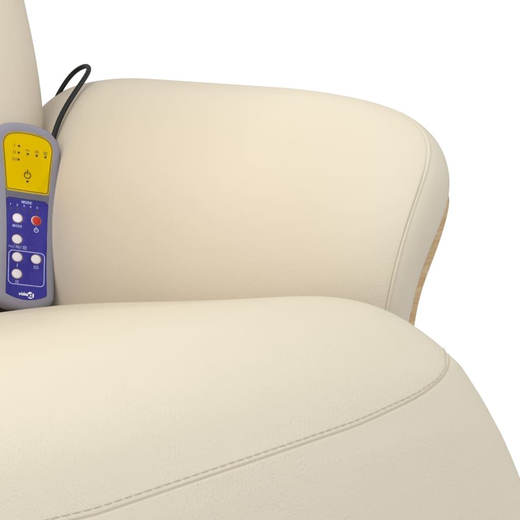 Reclining Massage Chair with Footrest, Cream, Artificial Leather