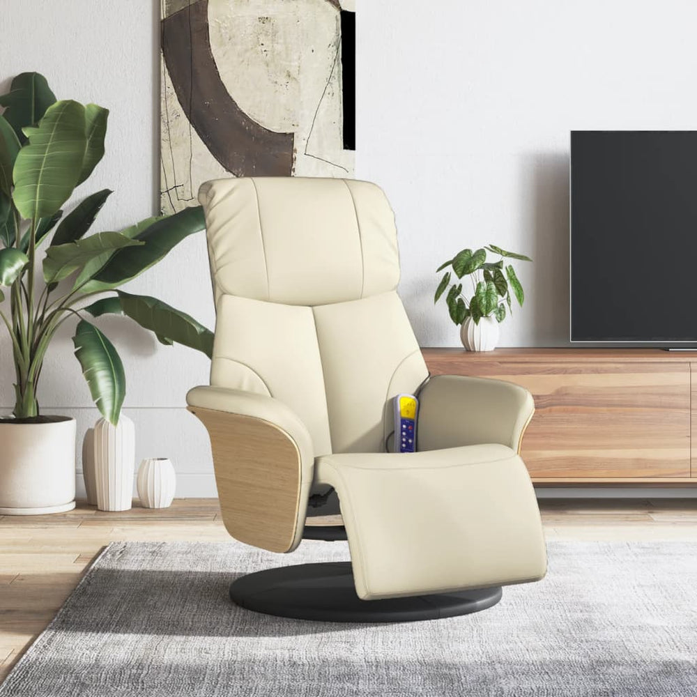 Reclining Massage Chair with Footrest, Cream, Artificial Leather