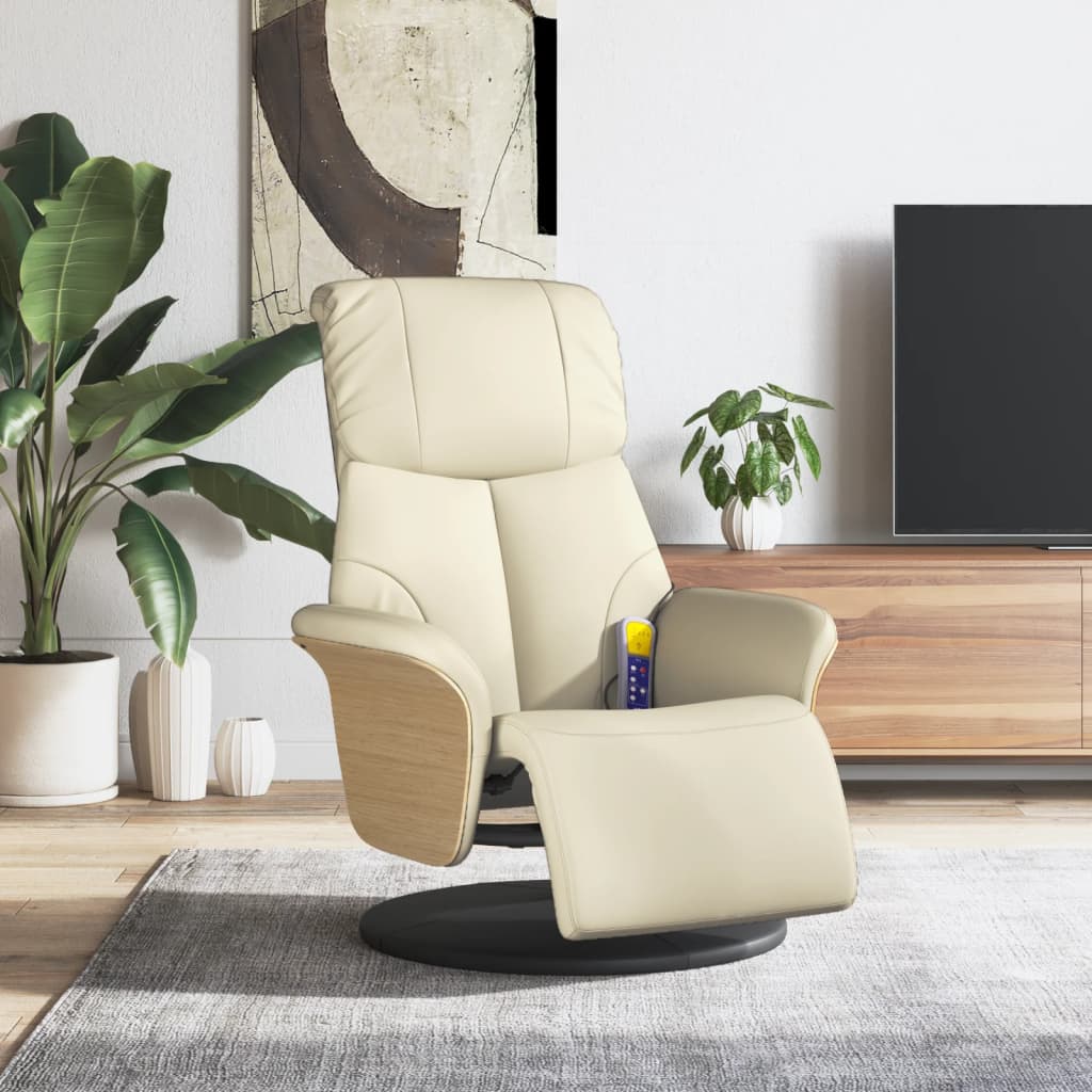 Reclining Massage Chair with Footrest, Cream, Artificial Leather
