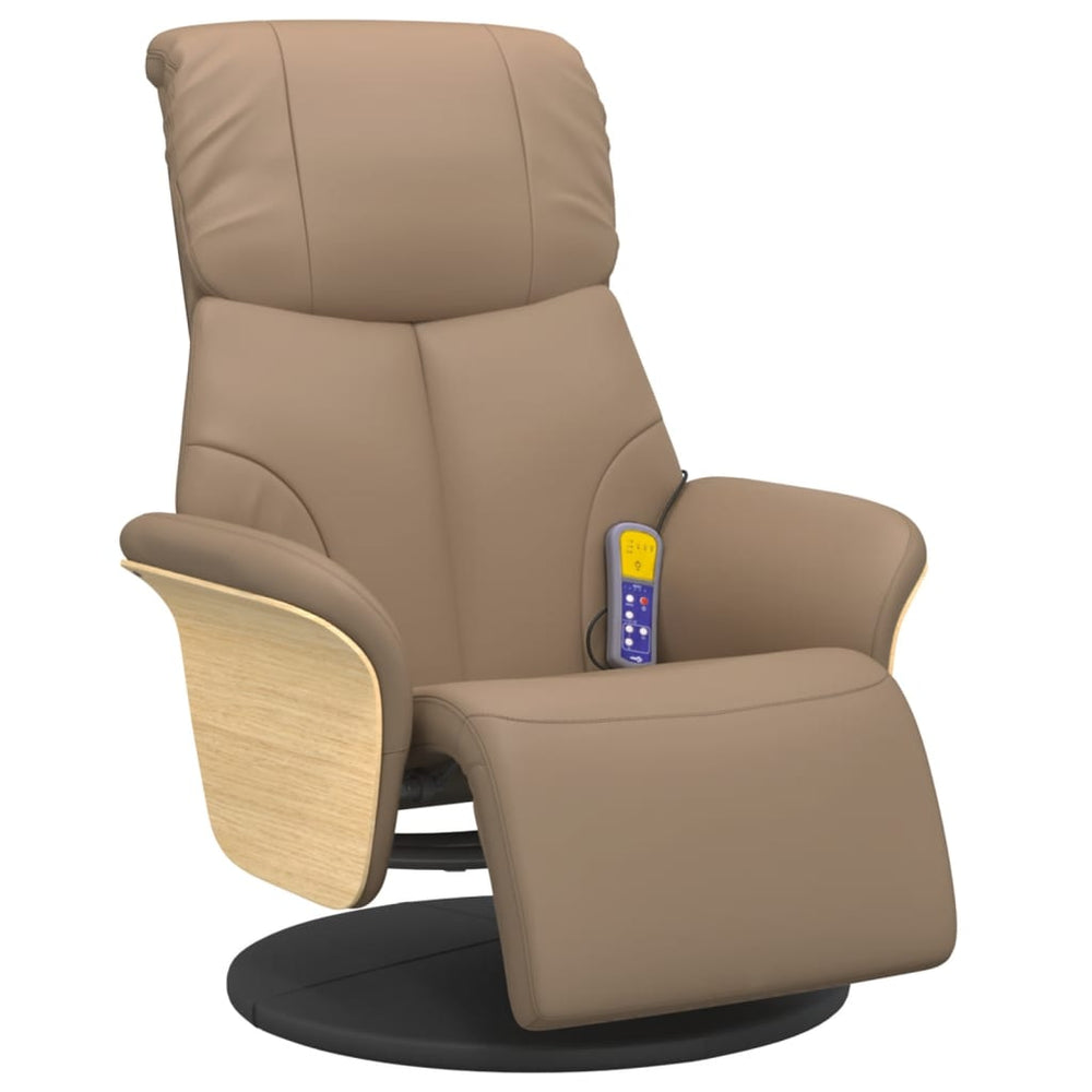 Reclining massage chair with footrest, cappuccino, artificial leather