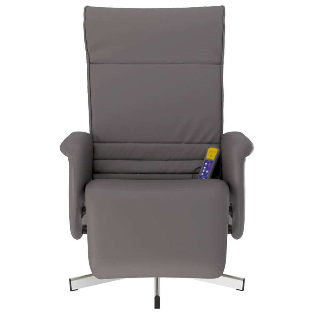Reclining massage armchair with footrest, grey, artificial leather