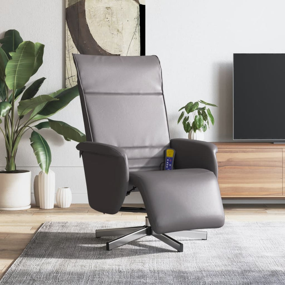 Reclining massage armchair with footrest, grey, artificial leather