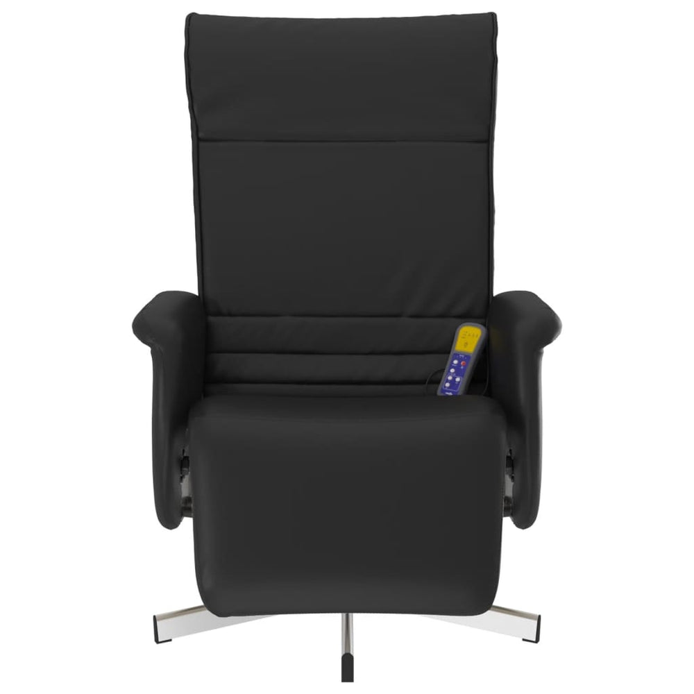 Reclining massage chair with footrest, black, artificial leather
