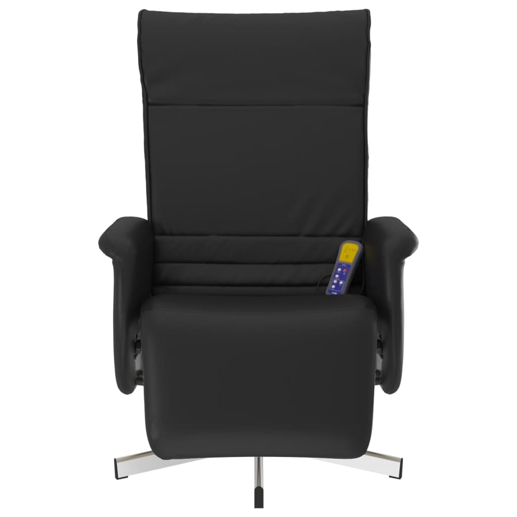 Reclining massage chair with footrest, black, artificial leather
