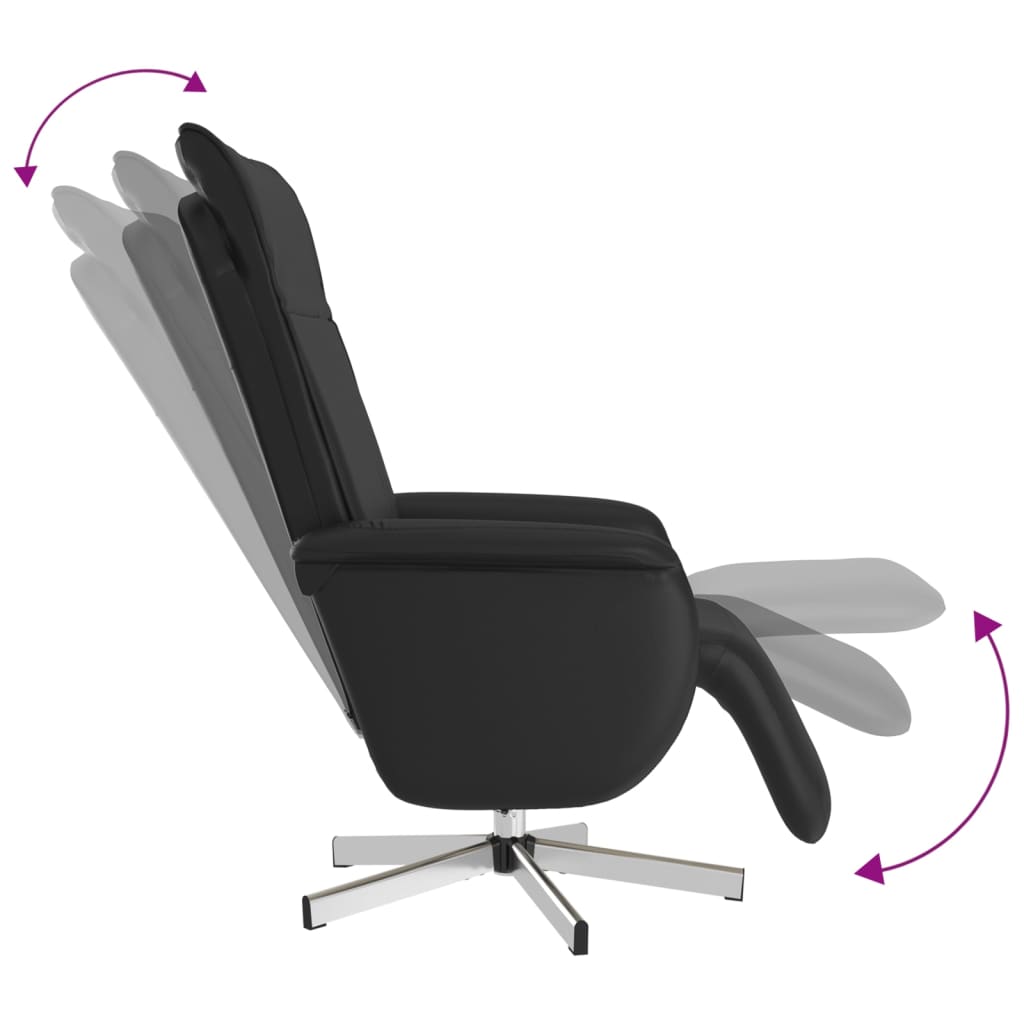 Reclining massage chair with footrest, black, artificial leather