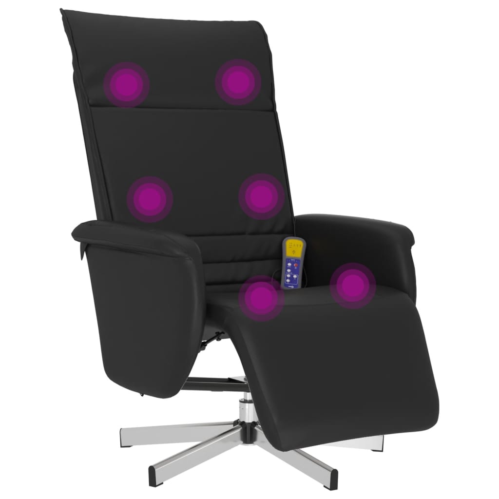 Reclining massage chair with footrest, black, artificial leather