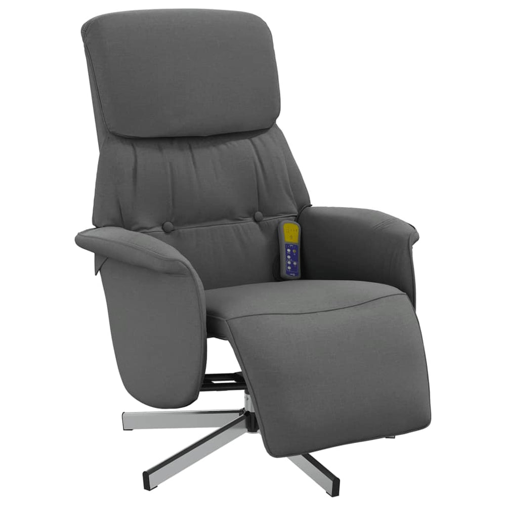 Reclining massage chair with footrest, dark gray, fabric