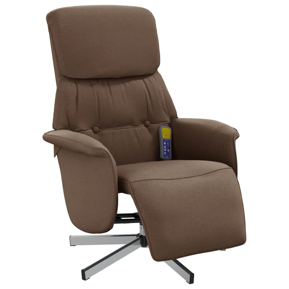 Reclining massage chair with footrest, brown, fabric