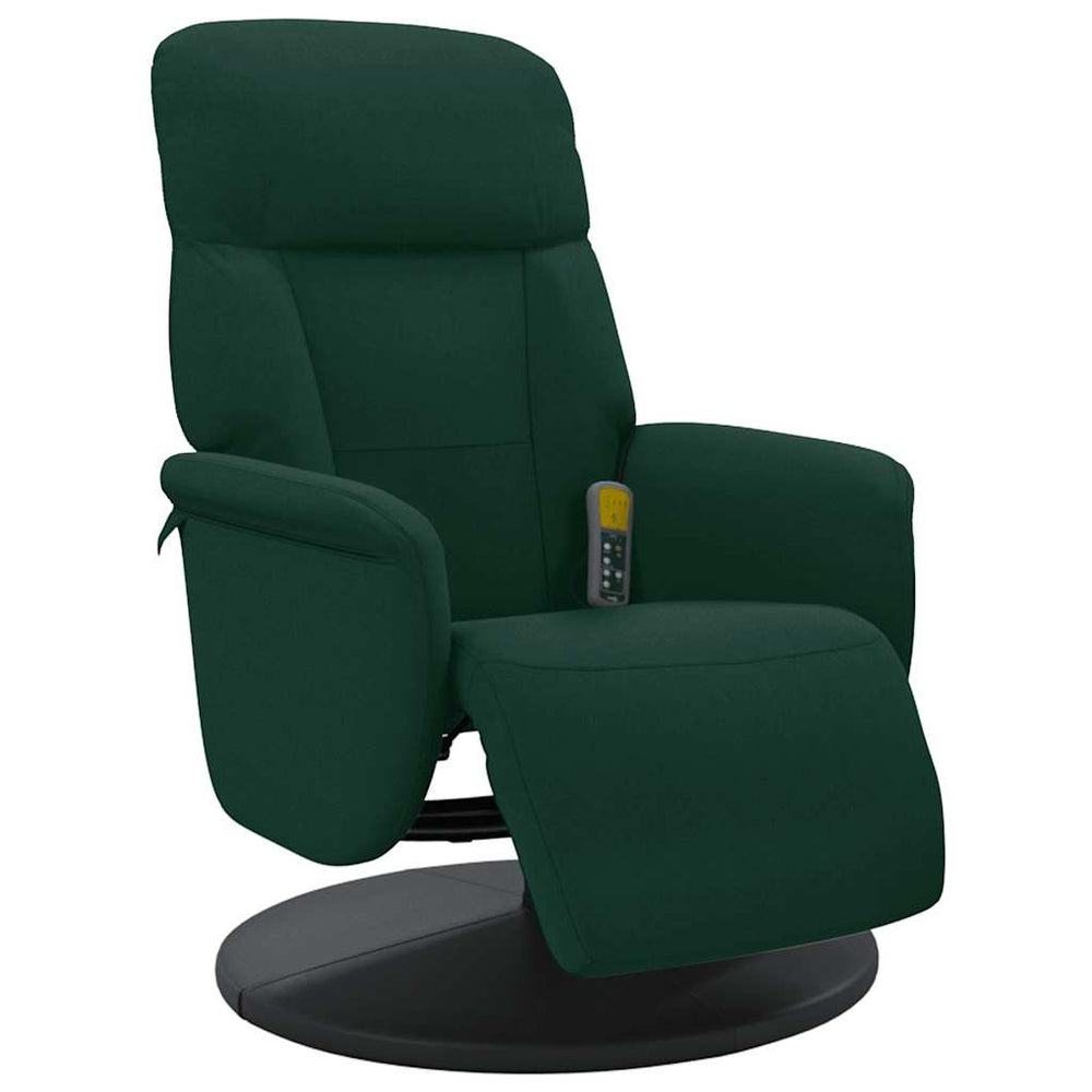 Reclining massage armchair with footrest, dark green, velvet