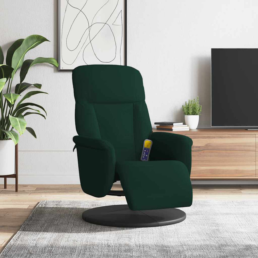 Reclining massage armchair with footrest, dark green, velvet
