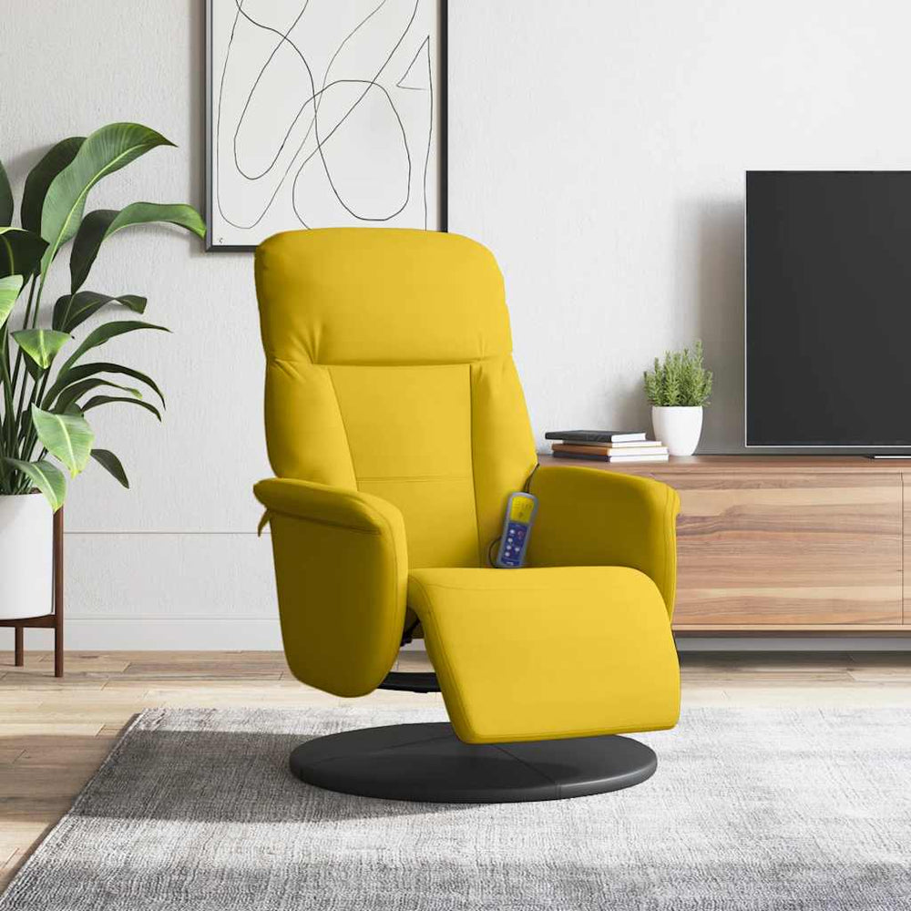 Reclining massage chair with footrest, yellow, velvet