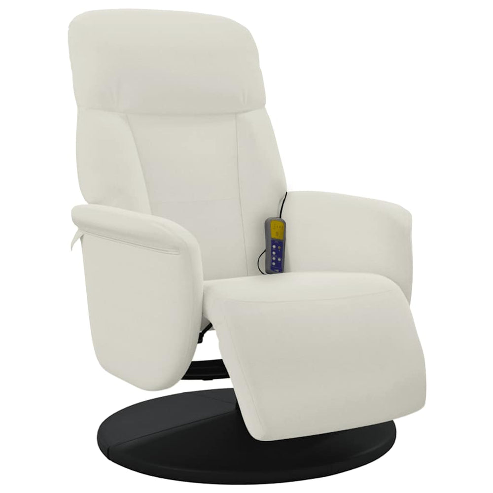 Reclining massage chair with footrest, cream-colored, velvet