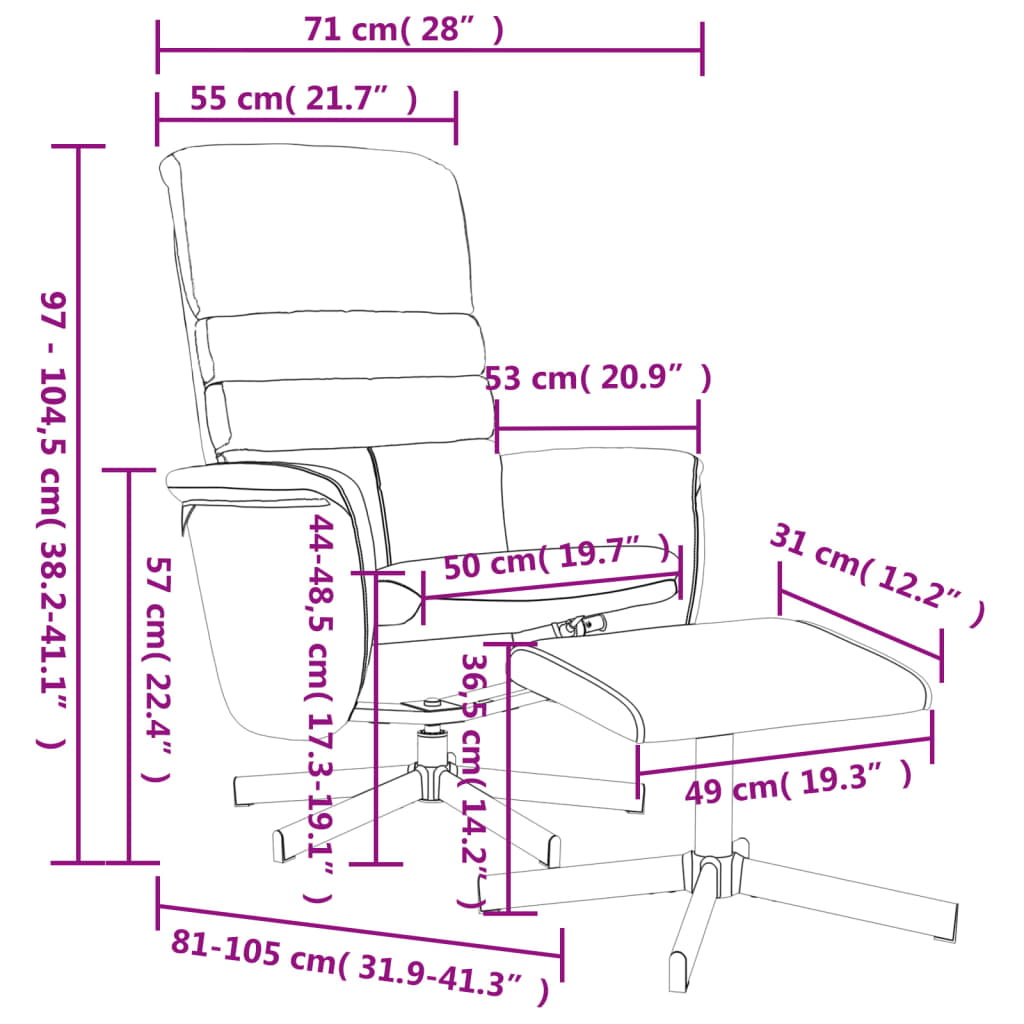 Recliner with footrest, grey, artificial leather