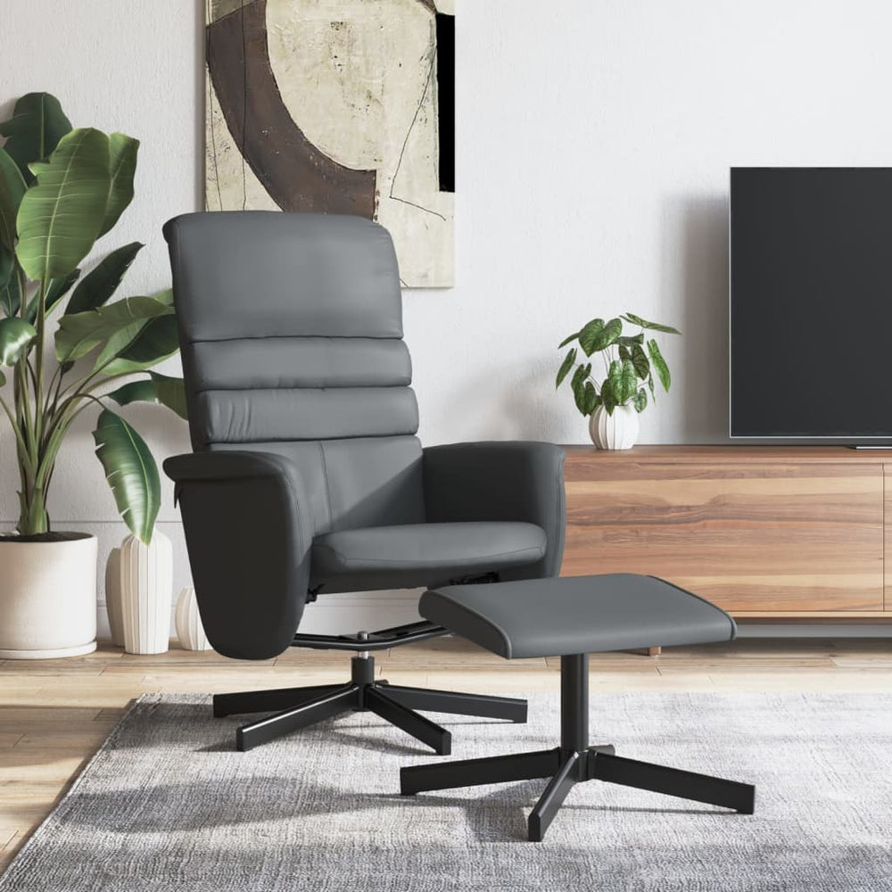 Recliner with footrest, grey, artificial leather